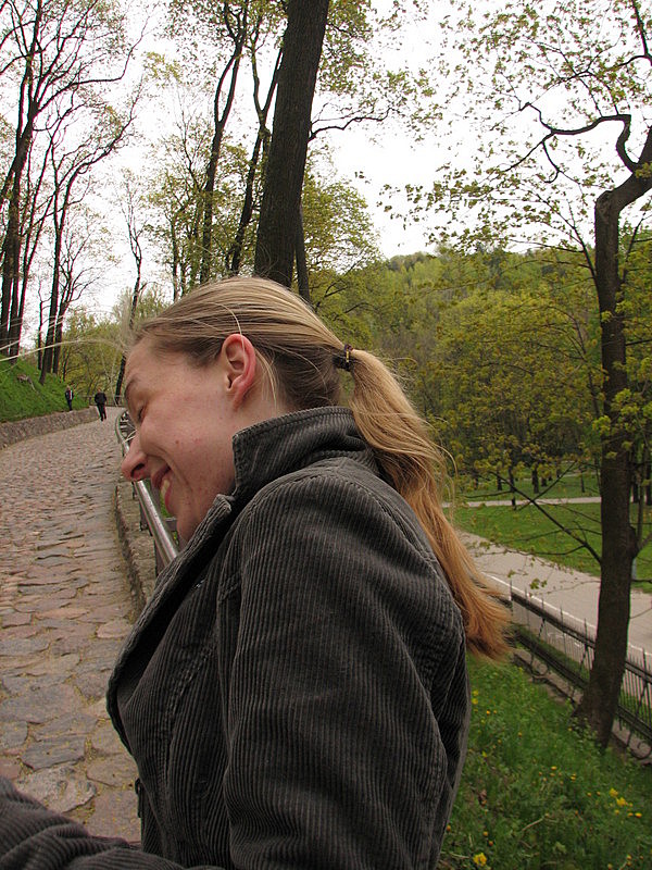 Ieva being camera shy at the Gediminas' Castle
