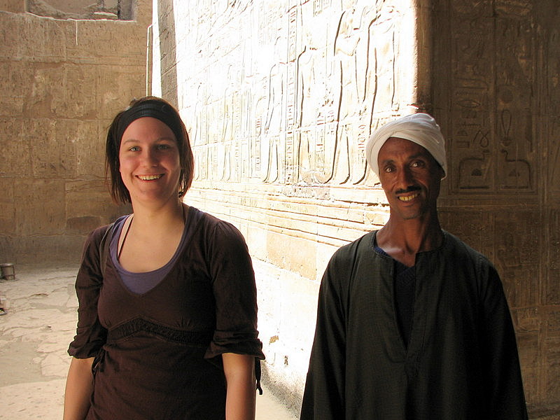 Luxor Temple - Maria and a local